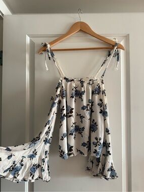 American Eagle Outfitters White Floral Flowy Top with Bell Sleeves